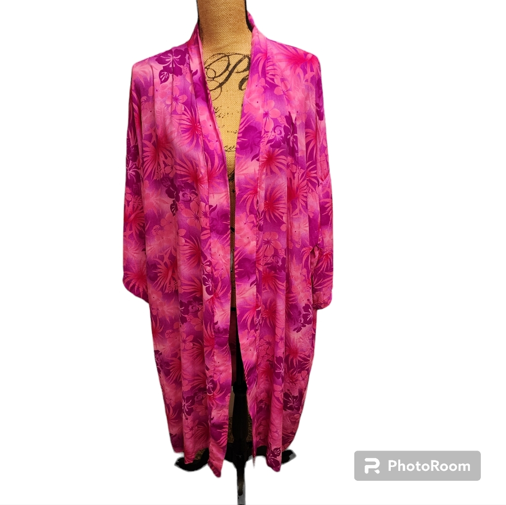 Hibiscus Collection Hawaii 100% Rayon Beach cover / Kimono style robe Pinks
